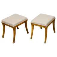 Pair of Biedermeier Period 19th Century Walnut Stools with Carved Gilt Lion Paws