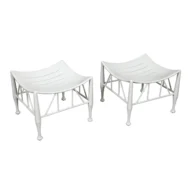 Pair of Vintage English Egyptian Revival White Thebes Stools with Curving Seats