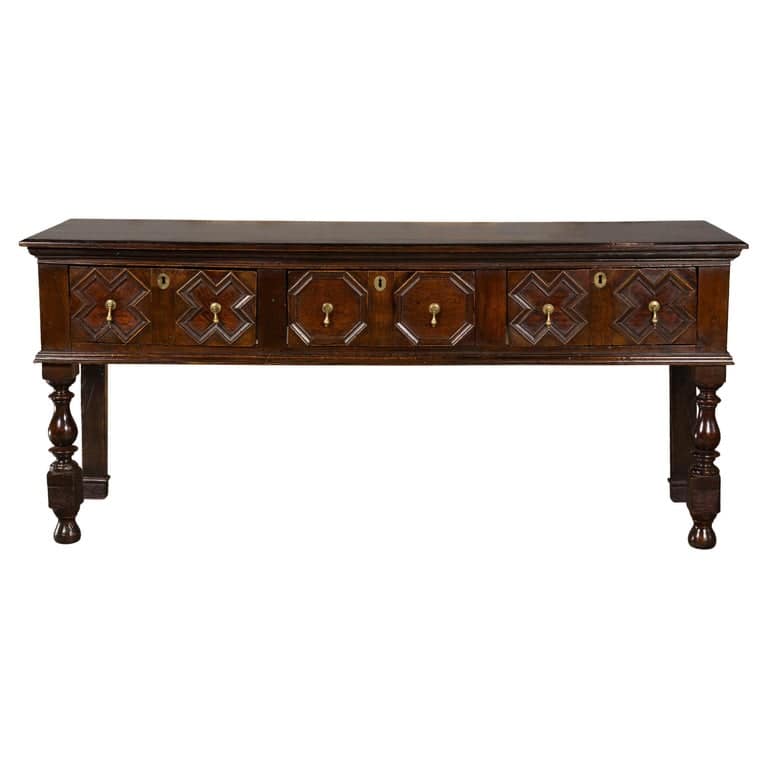 English 19th Century Oak Sideboard with Geometric Front and Three Drawers