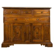 Italian 18th Century Walnut Credenza with Four Drawers, Two Doors, Bracket Feet