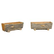 Rustic Pair of Faux Bois Midcentury Trough Shaped Concrete Planters, circa 1930
