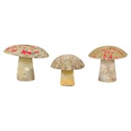 Set of Three American Midcentury Painted Concrete Mushroom Garden Ornaments