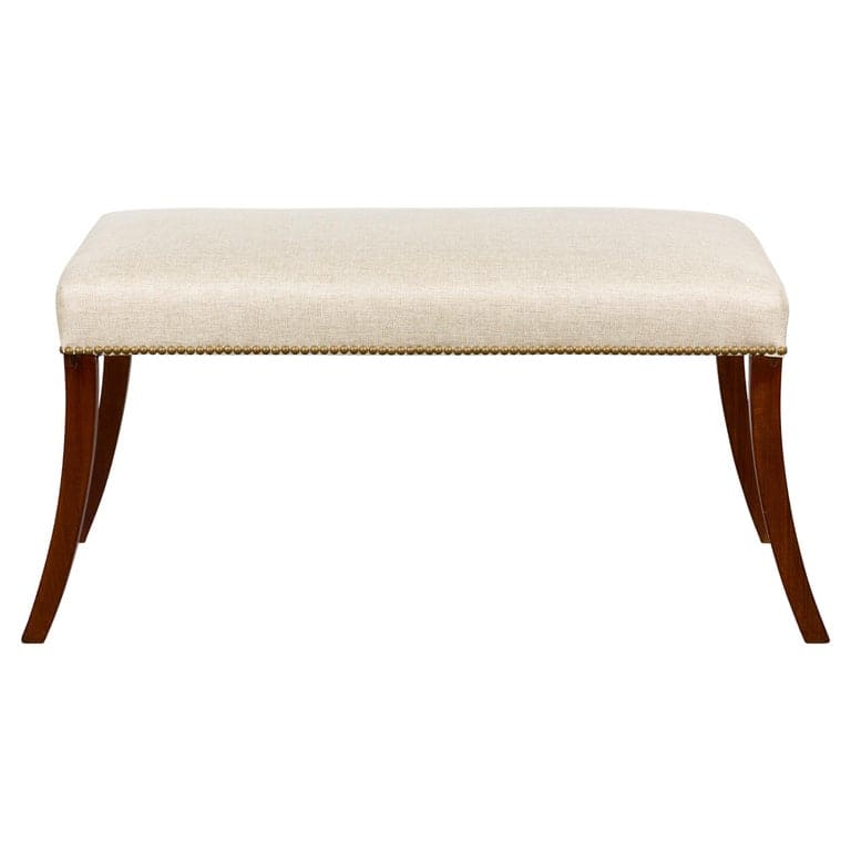 English Regency Bench with Saber Legs and Custom Linen Upholstery