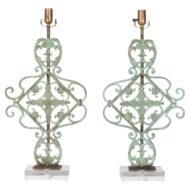 Italian Bronze Midcentury Table Lamps with Scrolling Motifs, on Lucite Bases
