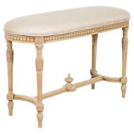 Neoclassical Style 1900s French Carved Walnut Bench with Natural Finish