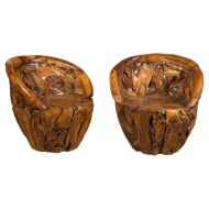 Rustic Vintage Pair of Root Wood Armchairs with Wraparound Backs