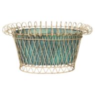 Rustic French Midcentury Oval Metal Cachepot with Scrolling Effects