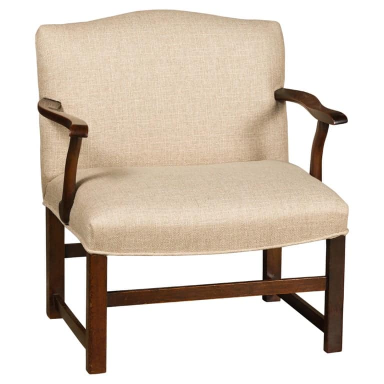 English 1900s Wooden Child's Chair with Serpentine Arms and Custom Upholstery