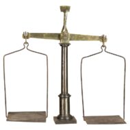 Large French 19th Century Brass and Steel Scale with Weighing Pans and Column