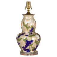 Midcentury French Porcelain Bulbous Table Lamp with Floral Décor on Lucite Base
