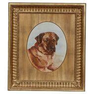 English 19th Century Oil on Board Mastiff Dog Painting in Giltwood Frame