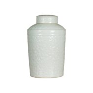 White Porcelain Asian Lidded Jar with Scrolling Foliage Motifs