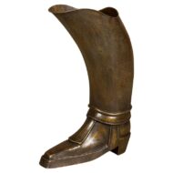 English 1920s Hand-Hammered Copper and Brass Musketeer Boot Umbrella Stand