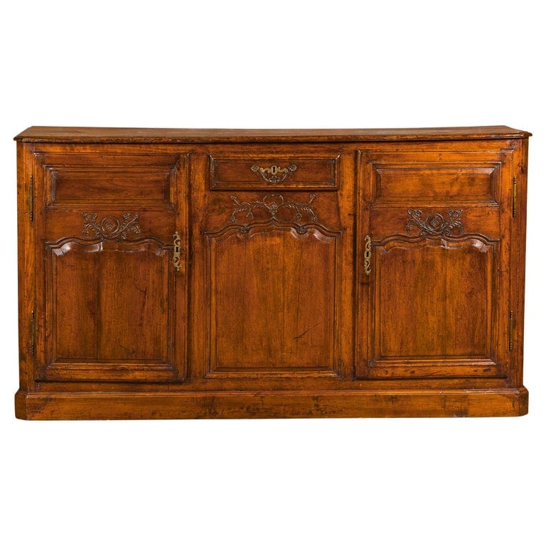 French 19th Century Carved Walnut Buffet with Two Doors and Single Drawer