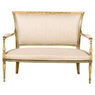 French Directoire Settee with Painted Garlands, Upholstery and Diamond Motifs