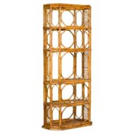 Midcentury Bamboo and Glass Etagère with Five Shelves and Geometric Accents