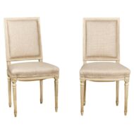 Pair of French Louis XVI Style 1920s Painted Side Chairs with Fluted Legs