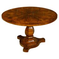 Biedermeier 19th Century Flamed Walnut Pedestal Table with Radiating Motif