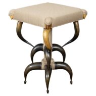 1880s American Horn Stool with Three-Tier Construction and Custom Upholstery
