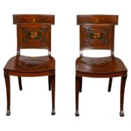 Pair of English Regency Mahogany Hall Chairs with Painted Coat of Arms