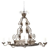 French Art Deco 1920s Iron Chandelier Eight Light Chandelier with Scrolling Arms