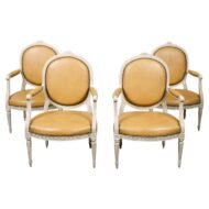 Set of Four French Louis XVI Style 1900s Oval Back Painted and Carved Armchairs