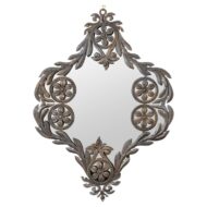 Spanish 19th Century Metal Wall Mirror with Rosettes, Foliage and Dark Patina