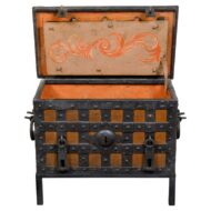 18th Century English Two-Toned Wrought Iron and Wood Sea Chest on Metal Legs
