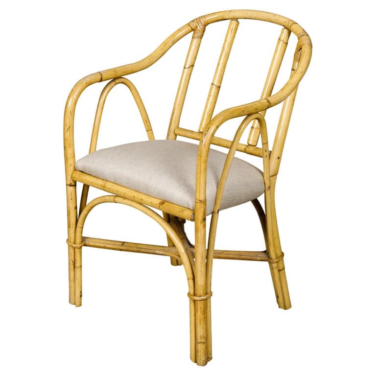 Country Style Bamboo 1920s English Chair with Custom Upholstery