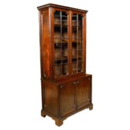 English 19th Century Mahogany Bookcase with Glass Doors and Carved Rosettes