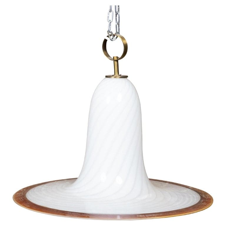 Italian Midcentury Murano Glass White Light Fixture with Twirling Motifs, Wired