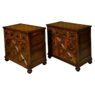 Pair of English 19th Century Oak Geometric Front Four-Drawer Carved Chests