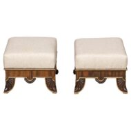 Pair of English Regency 19th Century Footstools with Carved Feet and Gilt Trim