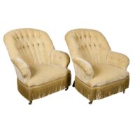 Pair of French 1920s Fauteuils Crapaud with Cream Upholstery, on Casters