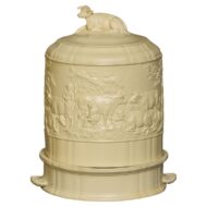 Wedgwood Caneware 1850s Cheese Dome with Cow and Low-Relief Dairy Activities