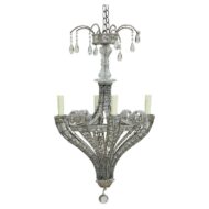 French 1920s Four-Light Chandelier with Faceted Crystals and Beaded Strands