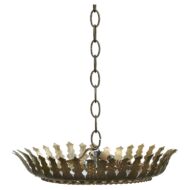 Spanish Midcentury Gilt Metal Semi-Flush Crown Chandelier with Stylized Foliage