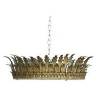 Spanish Midcentury Gilt Metal Semi-Flush Crown Chandelier with Tiered Foliage
