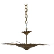 Spanish Midcentury Gilt Metal Sunburst Chandelier with Wavy Rays, USA Wired