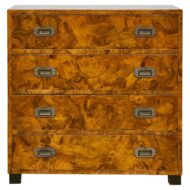 1940s Italian Walnut Commode with Elaborate Grain Patterns and Brass Hardware