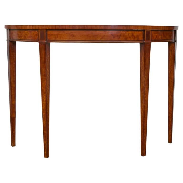 19th Century English Neoclassical Walnut Demi-Lune Table with Tapered Legs