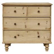 English 19th Century Pine Four-Drawer Chest with Natural Finish and Turned Feet