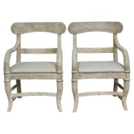 Pair of Swedish Midcentury Whitewash Upholstered Armchairs, Scandinavian Modern