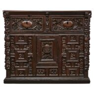 Spanish Renaissance 1680s Walnut Spice Cabinet with Foliage Carved Décor