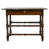 19th Century English Bobbin Leg Oak Side Table with Drawer and H Form Stretcher
