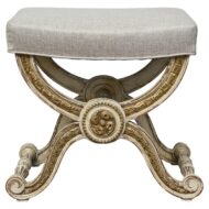 French Empire Style Curule Stool with Gilded Accents and Linen Upholstery