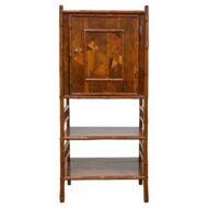 19th Century English Bamboo Cabinet with Parquetry Door and Shelves
