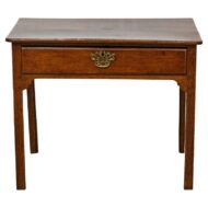 19th-Century English Georgian Oak Side Table with Chippendale Brass Hardware