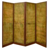 Antique English Leather Four-Panel Room Divider, Early 1900s Decorative Screen