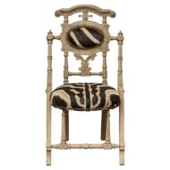 English 1880s Aesthetic Movement Carved Oak Chair with Zebra Upholstery